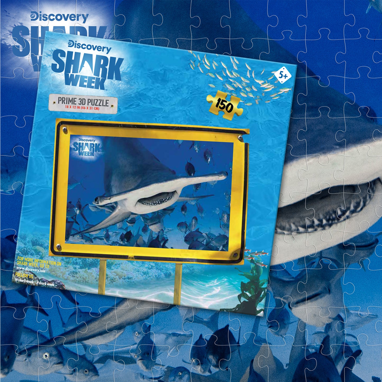 Hammerhead Shark 3D Jigsaw Puzzle – 150 Piece Ocean Puzzle | Prime3D | 18x12" | 1Di Canada 20888