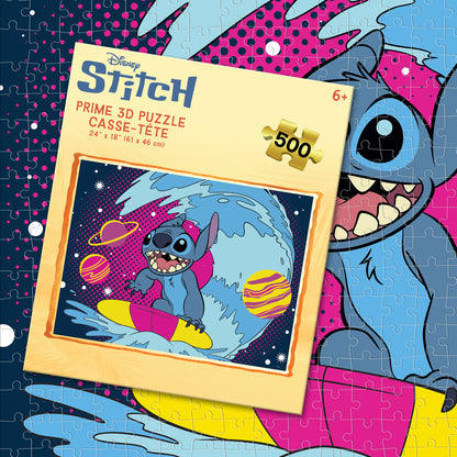 Puzzle 3D lenticulaire Disney Stitch Surf de 500 pièces | Surf's Up, Stitch's Out | 61 x 46 cm | 32817