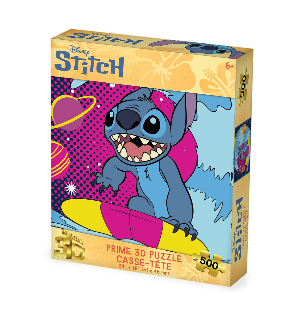 Puzzle 3D lenticulaire Disney Stitch Surf de 500 pièces | Surf's Up, Stitch's Out | 61 x 46 cm | 32817