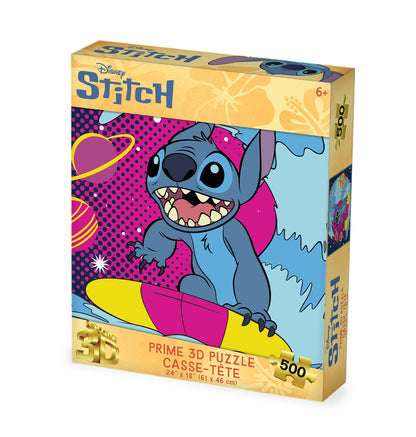 Puzzle 3D lenticulaire Disney Stitch Surf de 500 pièces | Surf's Up, Stitch's Out | 61 x 46 cm | 32817