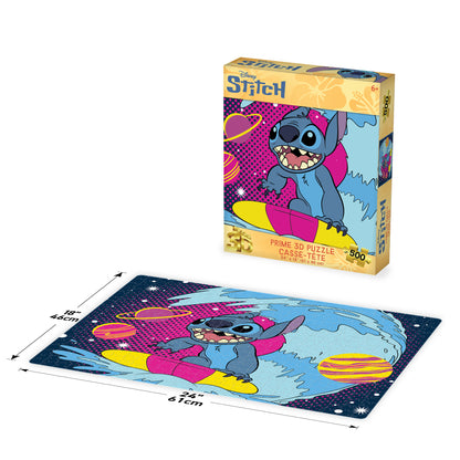 Puzzle 3D lenticulaire Disney Stitch Surf de 500 pièces | Surf's Up, Stitch's Out | 61 x 46 cm | 32817