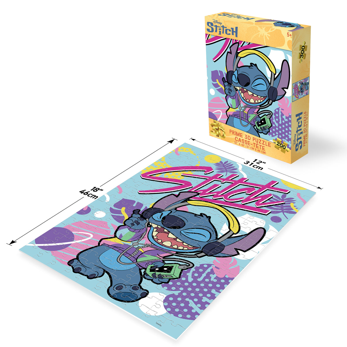 Puzzle 3D lenticulaire Disney Stitch Music de 200 pièces | Stitch joue, vous assemblez | Prime3D | 30,5 x 45,7 cm | 33394