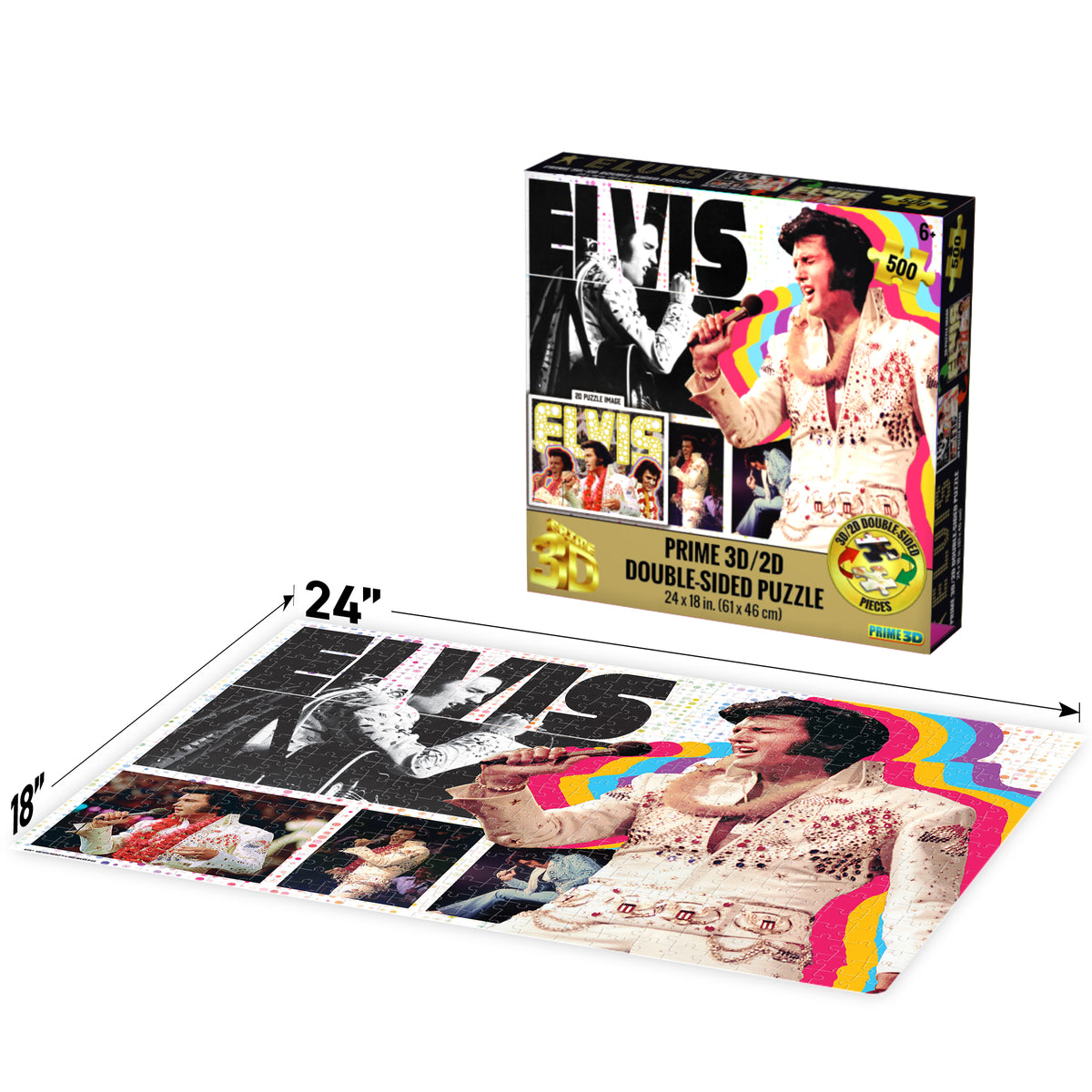 Elvis Presley 3D/2D 500 Piece 3D Lenticular Puzzle | Celebrate the King of Rock 'n' Roll | 24x18" | 37519