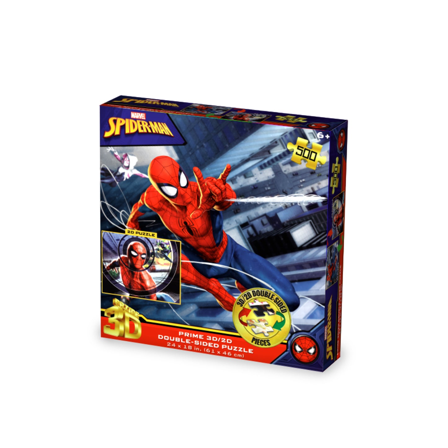 3D/2D Marvel Spider-Man 500pc | Prime 3D Lenticular Puzzle | Thwip It, Snap It, Solve It, Save the City | 24x18" | 37541