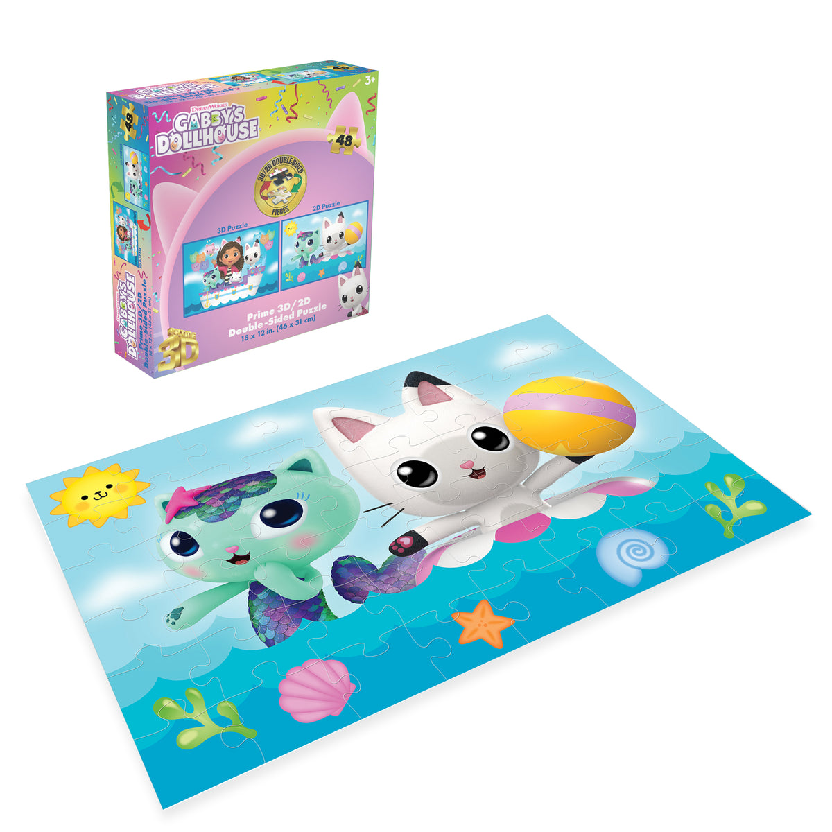 Puzzle 3D/2D Gabby et la Magie des Chatons 48 pièces P3D37543 – Maison Magique lenticulaire double face | Prime3D 12x18 po | 1Di Canada
