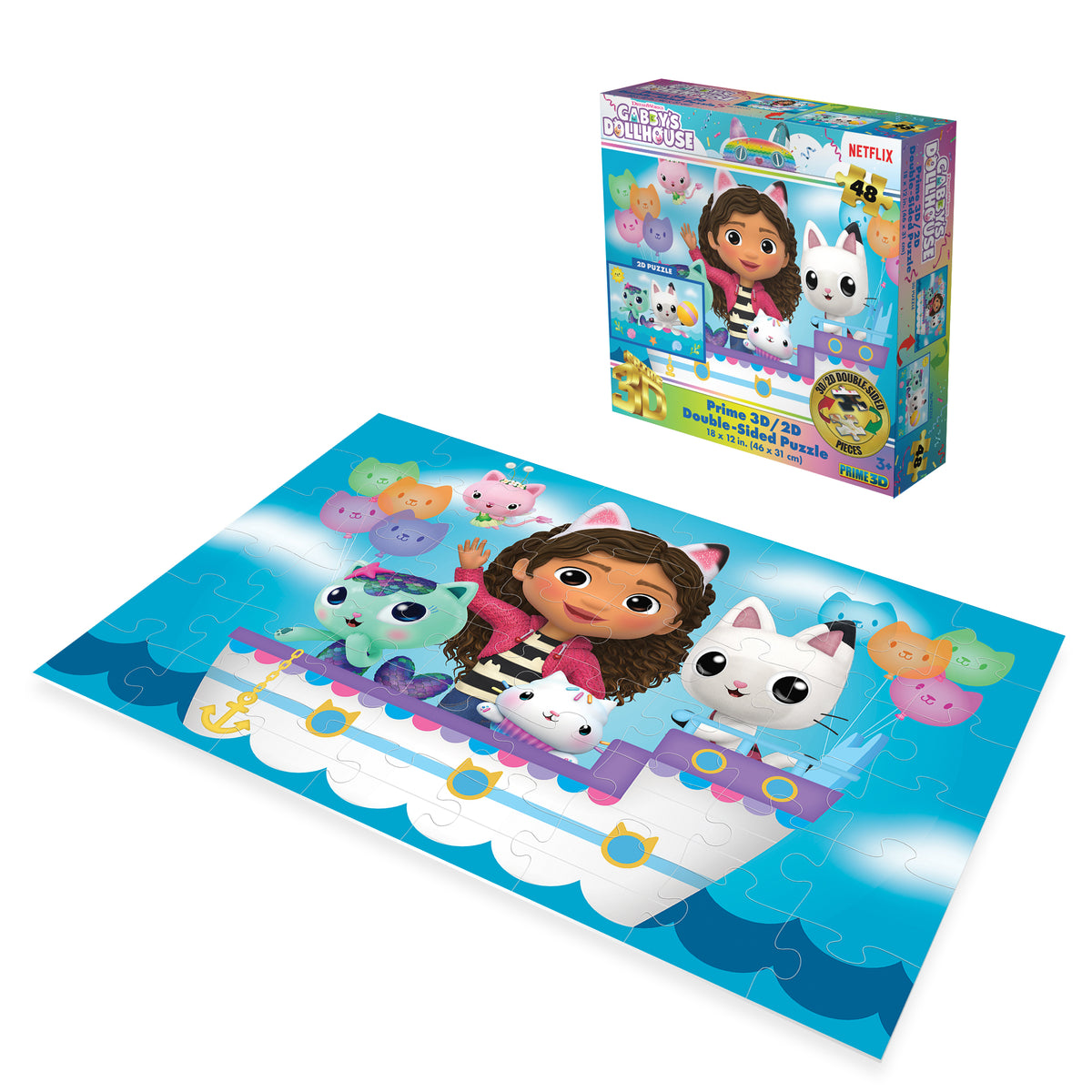 Puzzle 3D/2D Gabby et la Magie des Chatons 48 pièces P3D37543 – Maison Magique lenticulaire double face | Prime3D 12x18 po | 1Di Canada