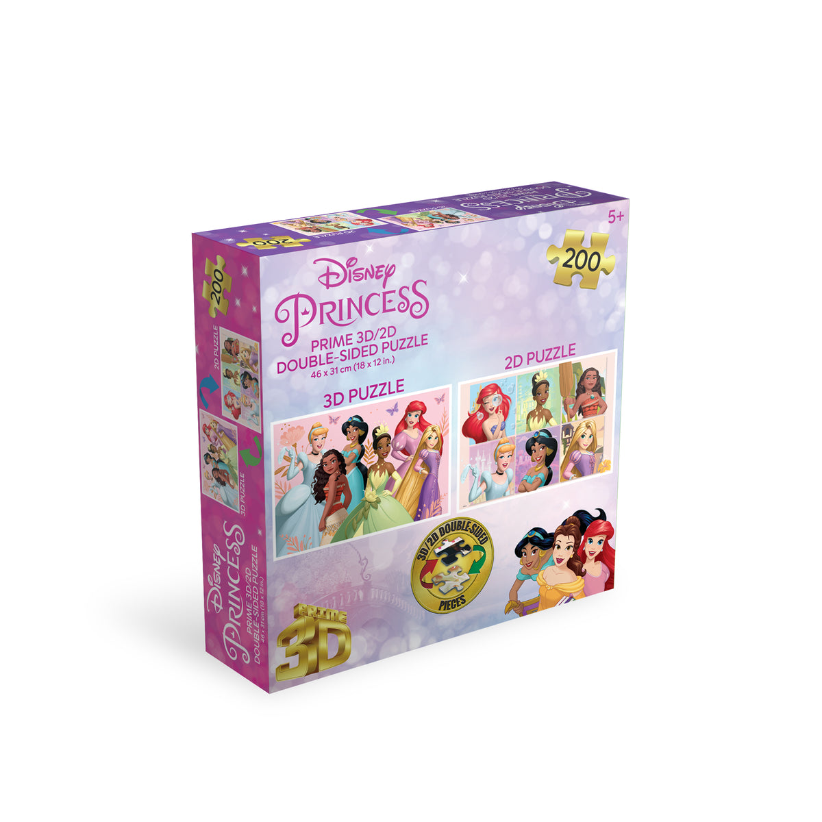 Disney Princess 3D/2D 200 Piece 3D Lenticular Puzzle for Kids | Create Magical Memories | 12x18" | 37550