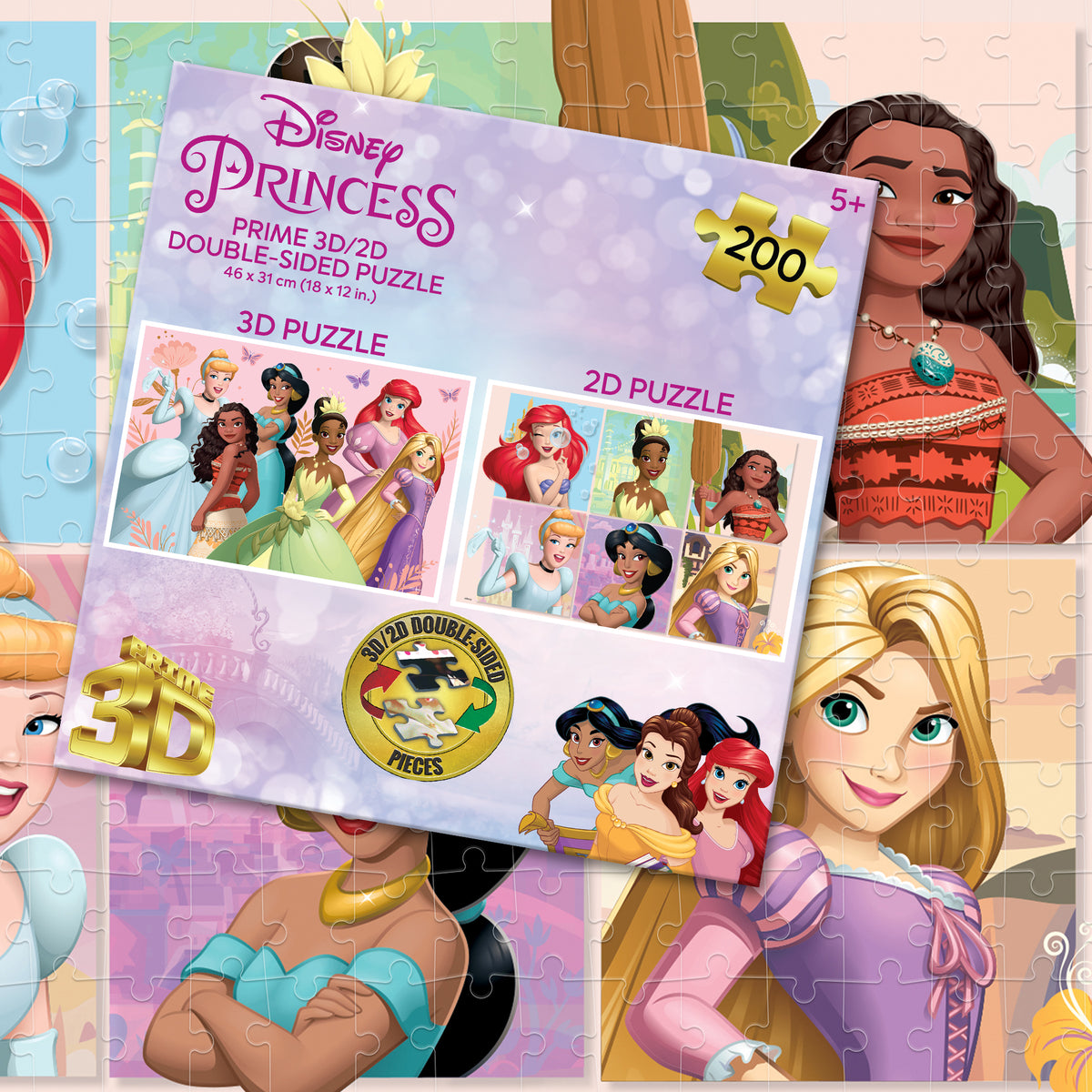 Disney Princess 3D/2D 200 Piece 3D Lenticular Puzzle for Kids | Create Magical Memories | 12x18" | 37550