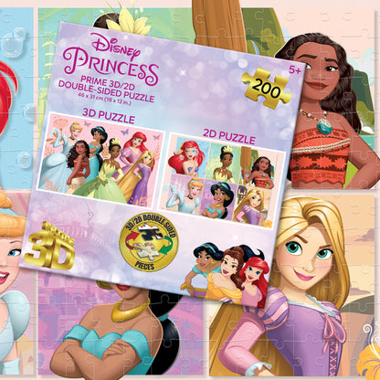 Disney Princess 3D/2D 200 Piece 3D Lenticular Puzzle for Kids | Create Magical Memories | 12x18" | 37550
