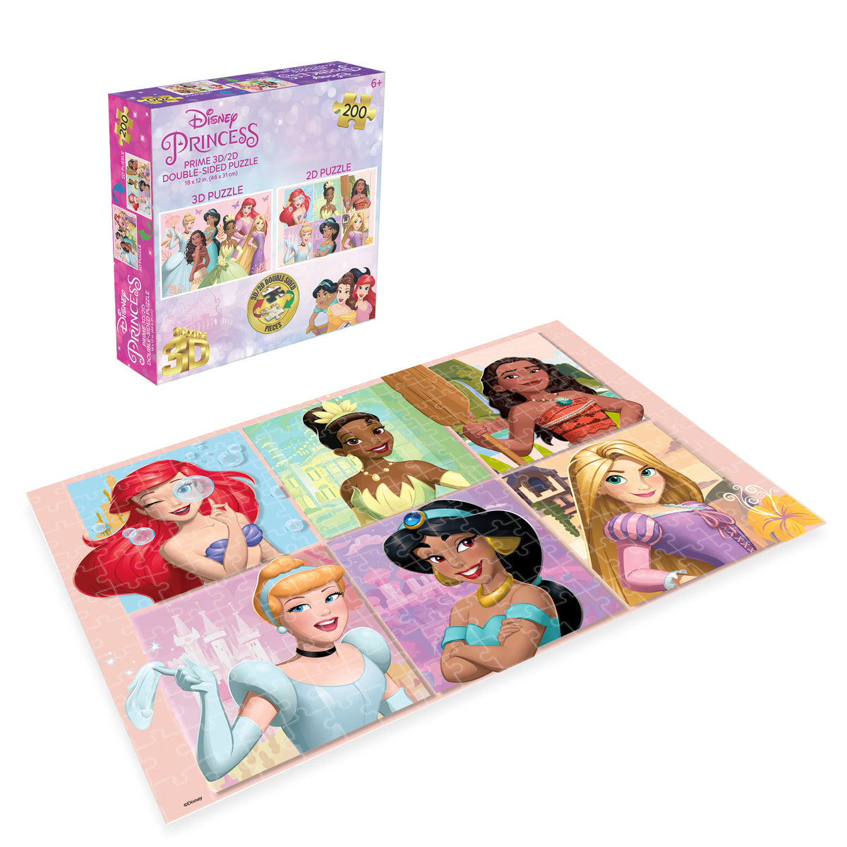 Disney Princess 3D/2D 200 Piece 3D Lenticular Puzzle for Kids | Create Magical Memories | 12x18" | 37550