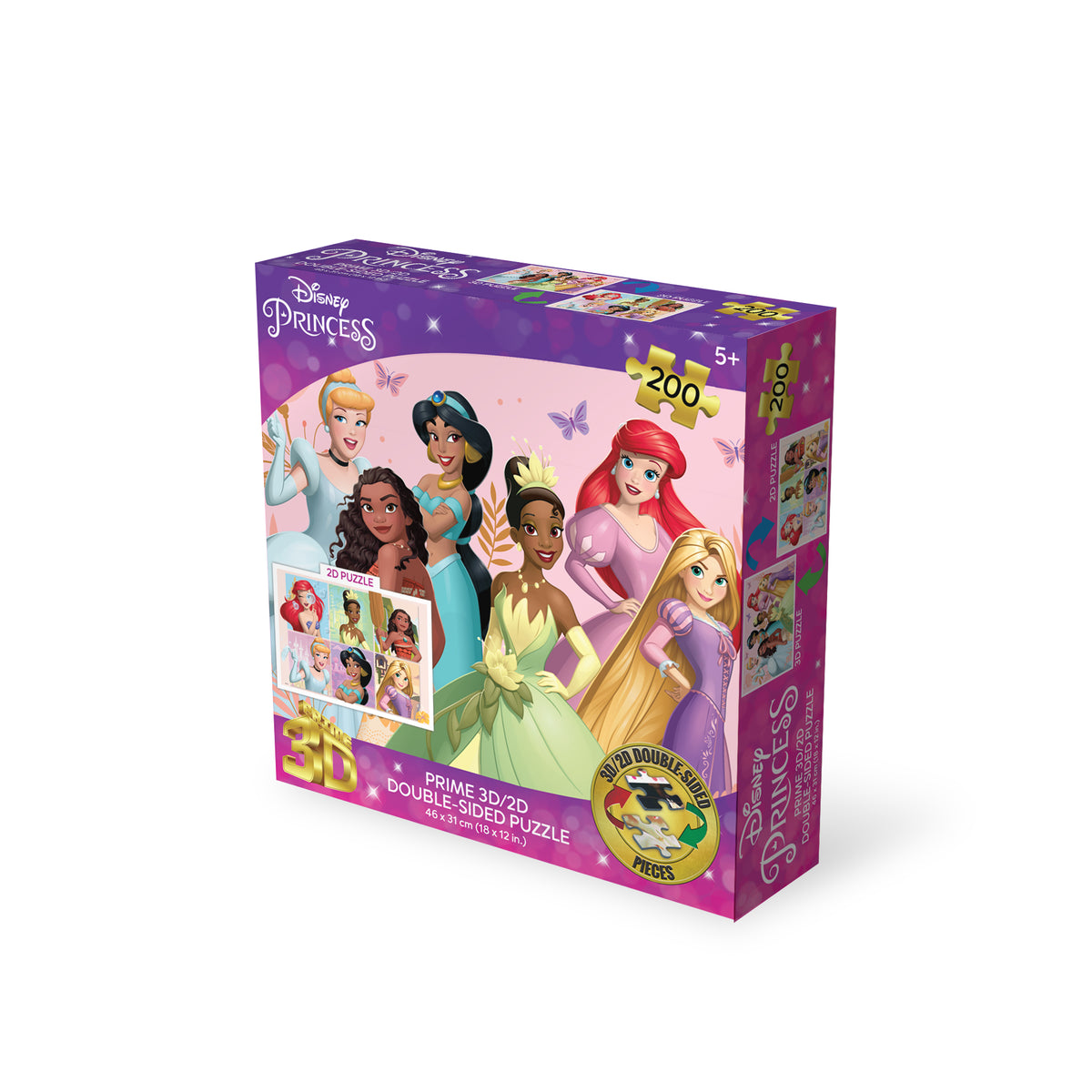 Disney Princess 3D/2D 200 Piece 3D Lenticular Puzzle for Kids | Create Magical Memories | 12x18" | 37550