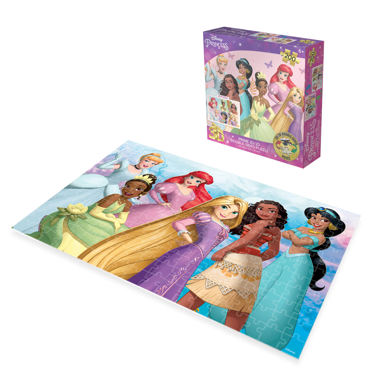 Disney Princess 3D/2D 200 Piece 3D Lenticular Puzzle for Kids | Create Magical Memories | 12x18" | 37550