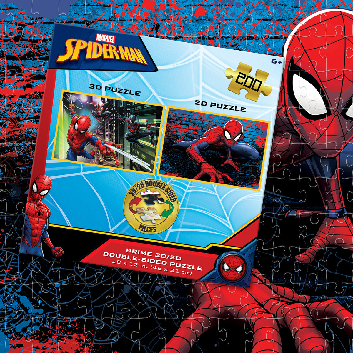 Puzzle 3D lenticulaire Marvel Spider-Man 3D/2D de 200 pièces pour enfants | Petit héros, grande toile | 30 x 46 cm | 37552