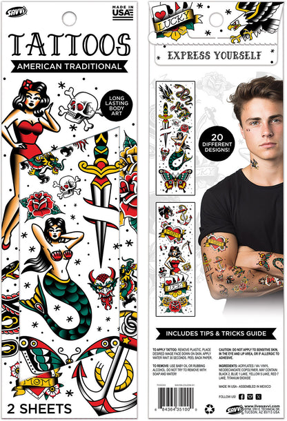 35099 | Savvi Temporary Tattoos - American Traditional Flash Tattoo Pouch