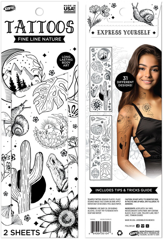 35103 | Savvi Temporary Tattoos - Fine Line Nature Flash Tattoo Pouch