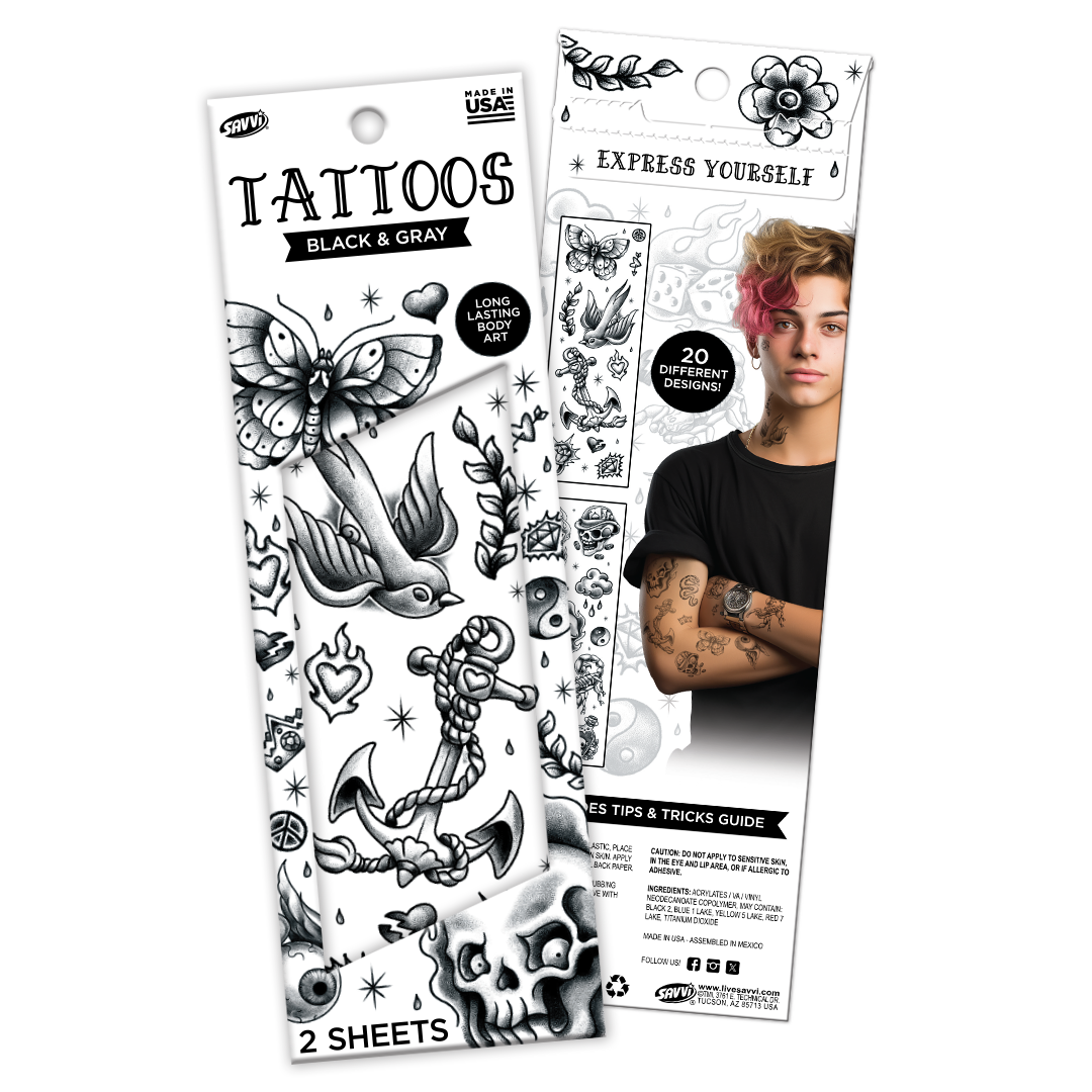 35107 | Savvi Temporary Tattoos - Black and Gray Flash Tattoo Pouch