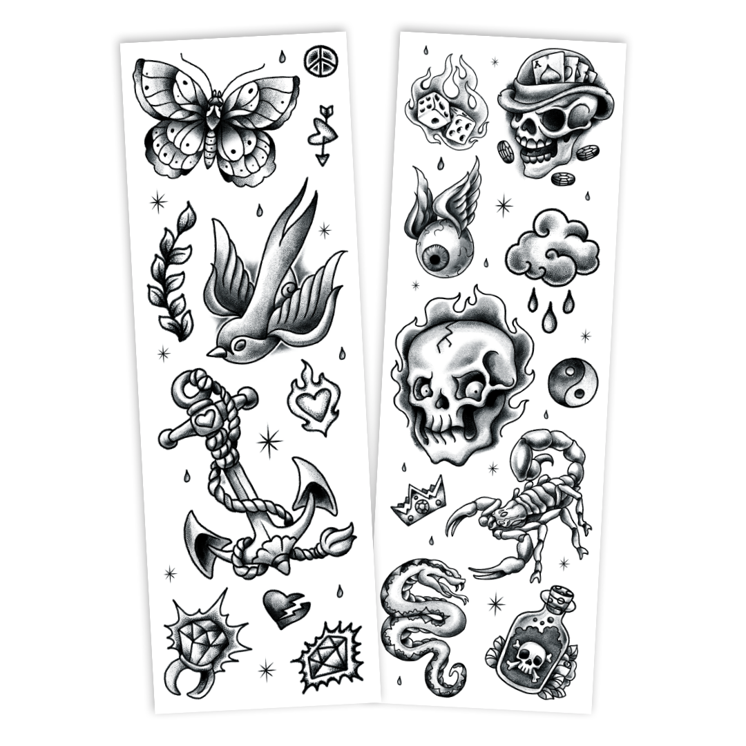 35107 | Savvi Temporary Tattoos - Black and Gray Flash Tattoo Pouch